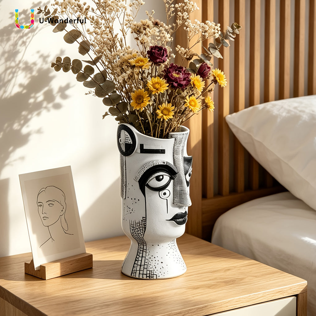 Cache-pot visage sculptural en résine — déco art moderne