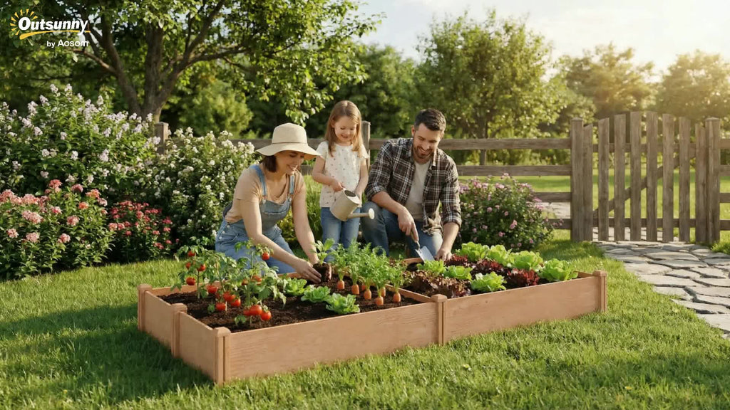 Jardinière potager en bois 234 cm, fond ouvert et 4 zones