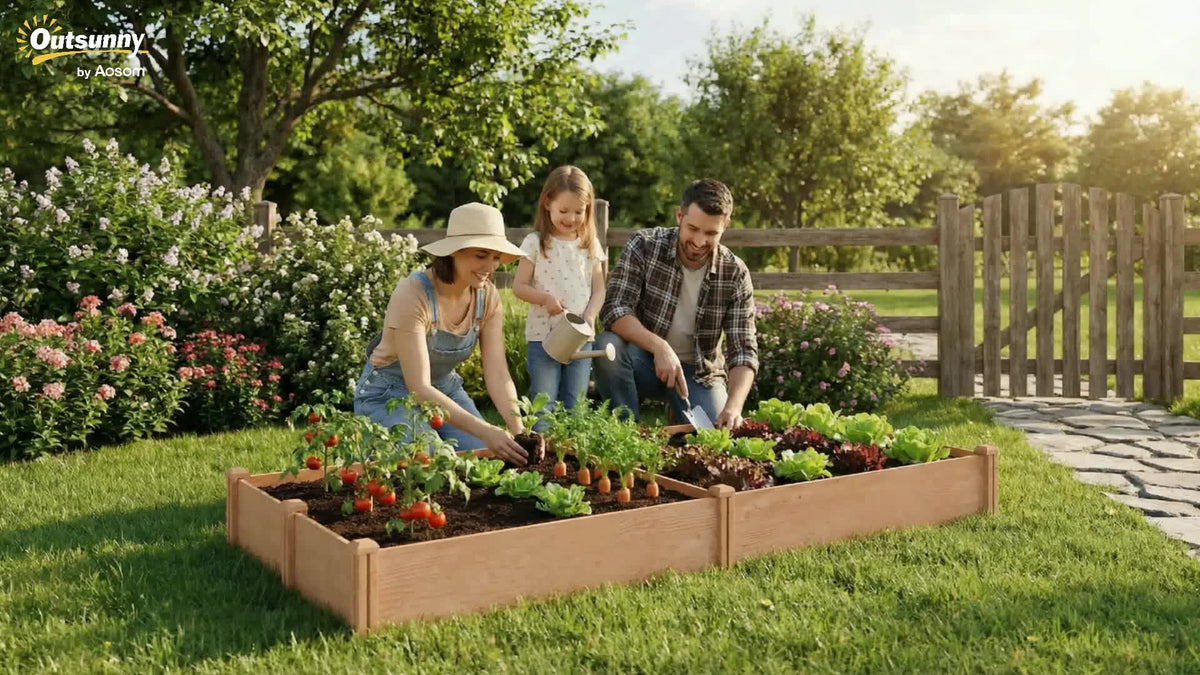 Jardinière potager en bois 234 cm, fond ouvert et 4 zones