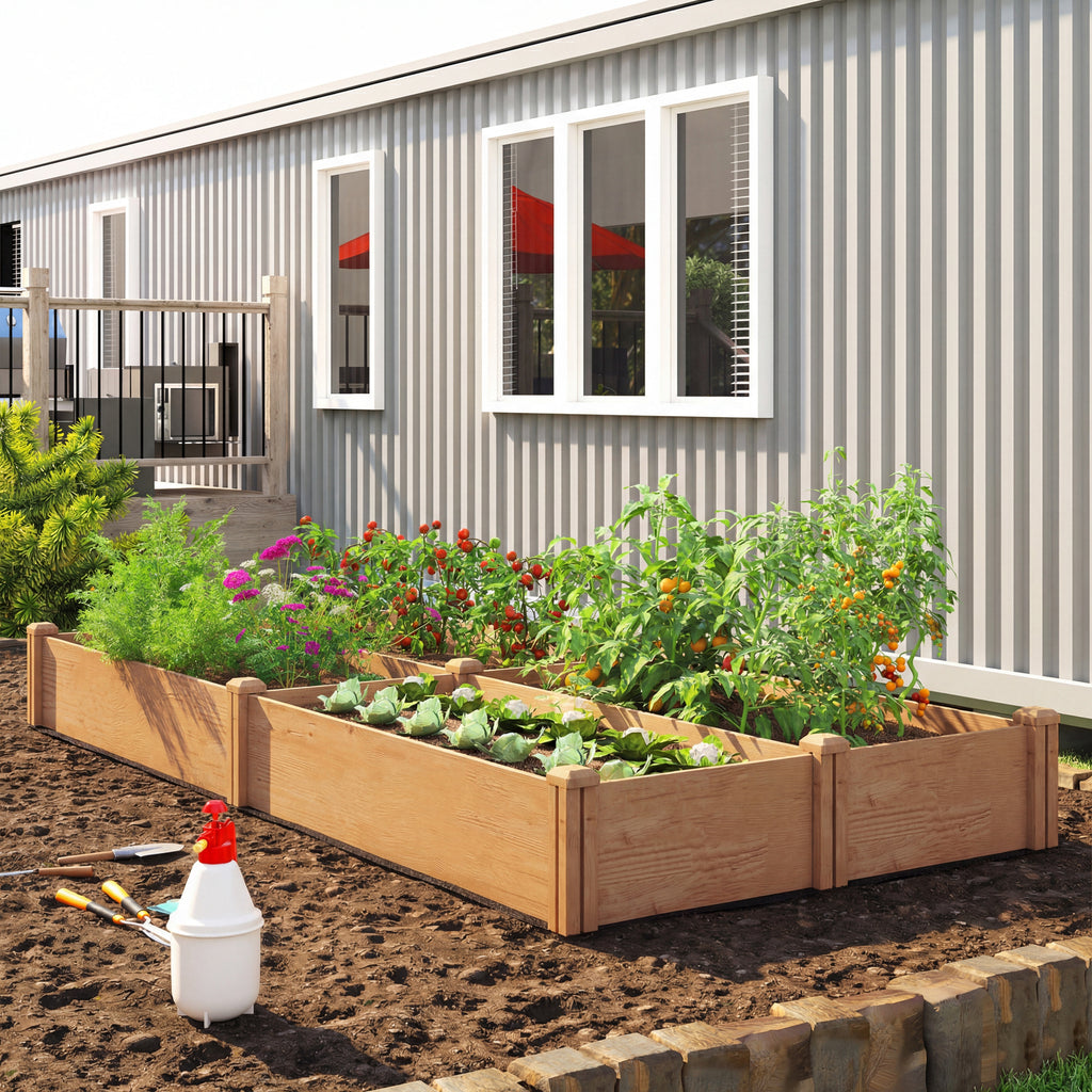 Jardinière potager en bois 234 cm, fond ouvert et 4 zones