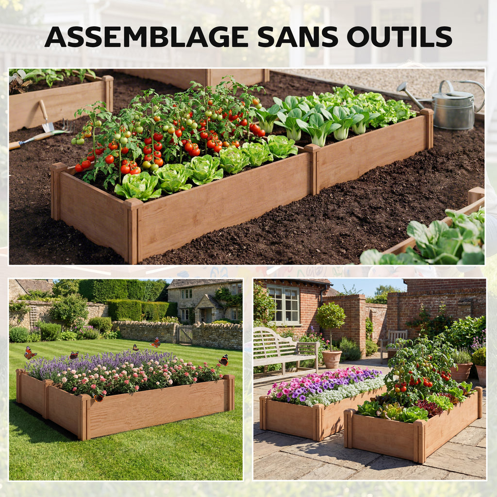 Jardinière potager en bois 234 cm, fond ouvert et 4 zones
