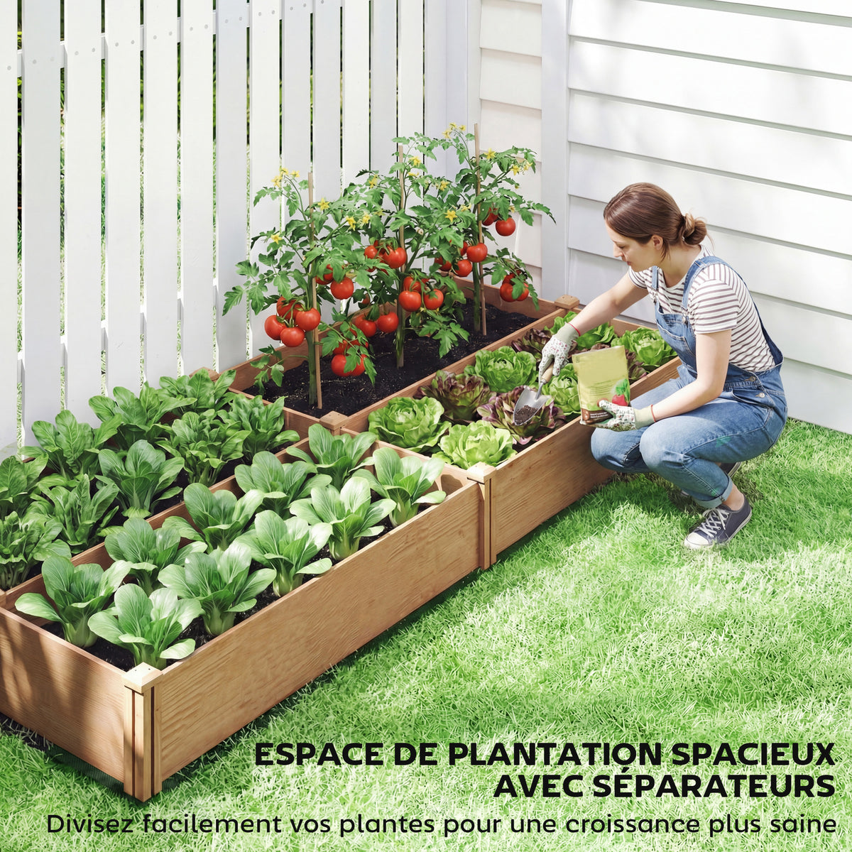 Jardinière potager en bois 234 cm, fond ouvert et 4 zones
