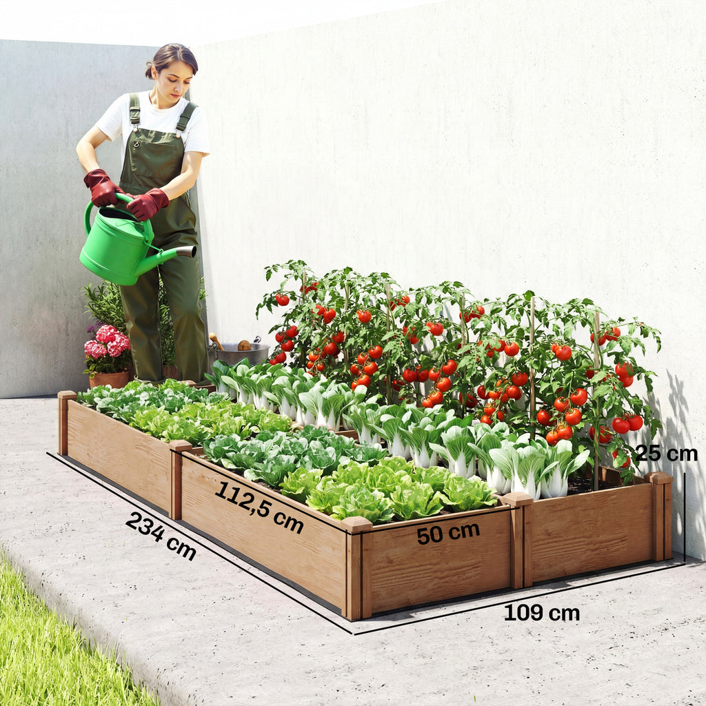 Jardinière potager en bois 234 cm, fond ouvert et 4 zones