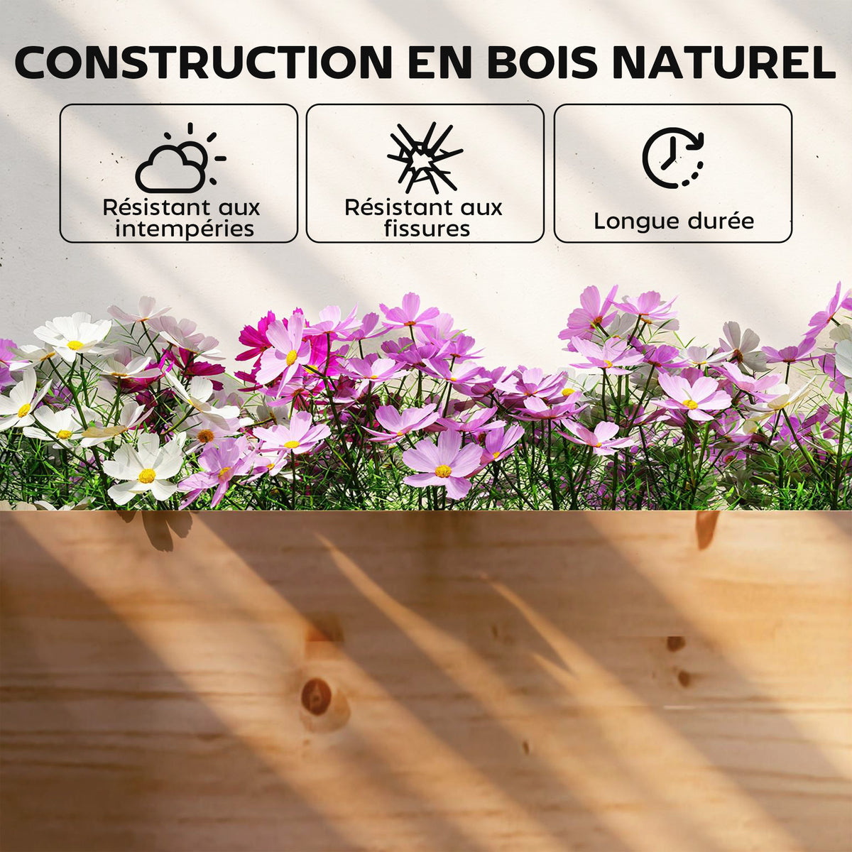 Jardinière potager en bois 234 cm, fond ouvert et 4 zones