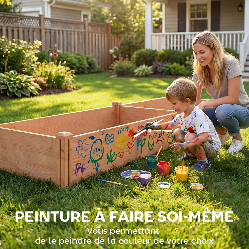 Jardinière potager en bois 234 cm, fond ouvert et 4 zones