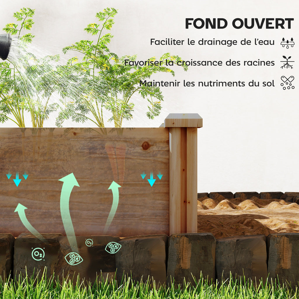 Jardinière potager en bois 234 cm, fond ouvert et 4 zones