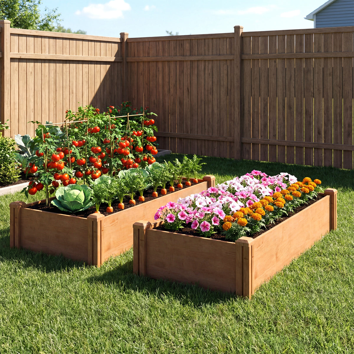 Jardinière potager en bois 234 cm, fond ouvert et 4 zones