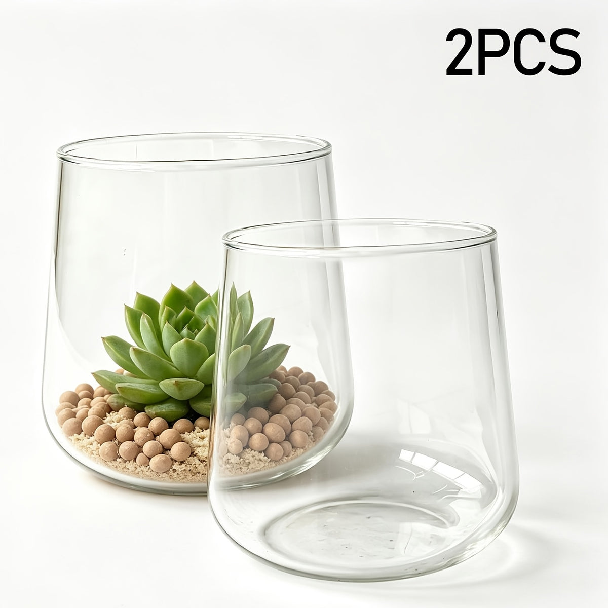 Pot de fleur en verre, rond, culture hydroponique — détail de la matière : verre