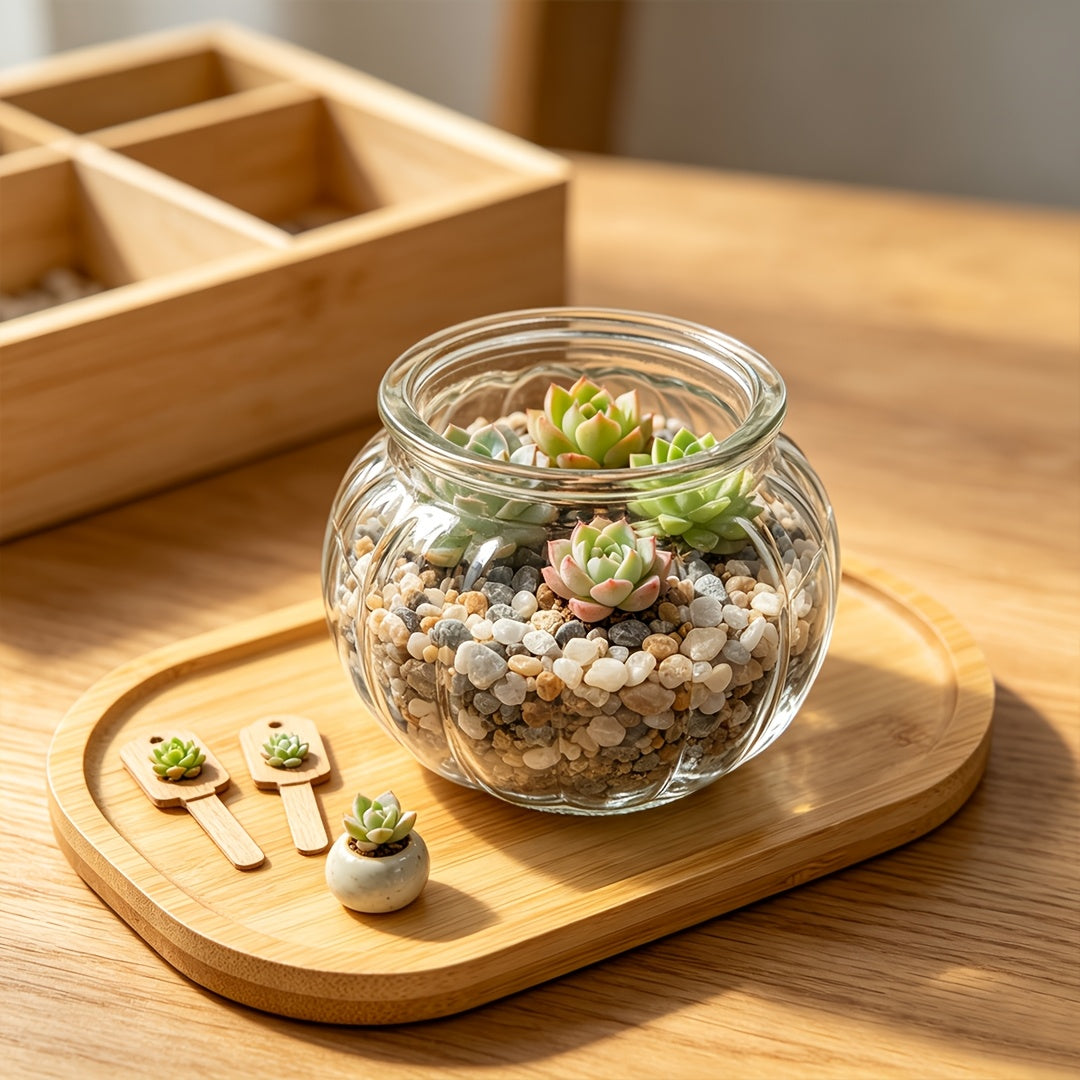 Pot de fleur en verre, ovale, culture hydroponique, gros plan