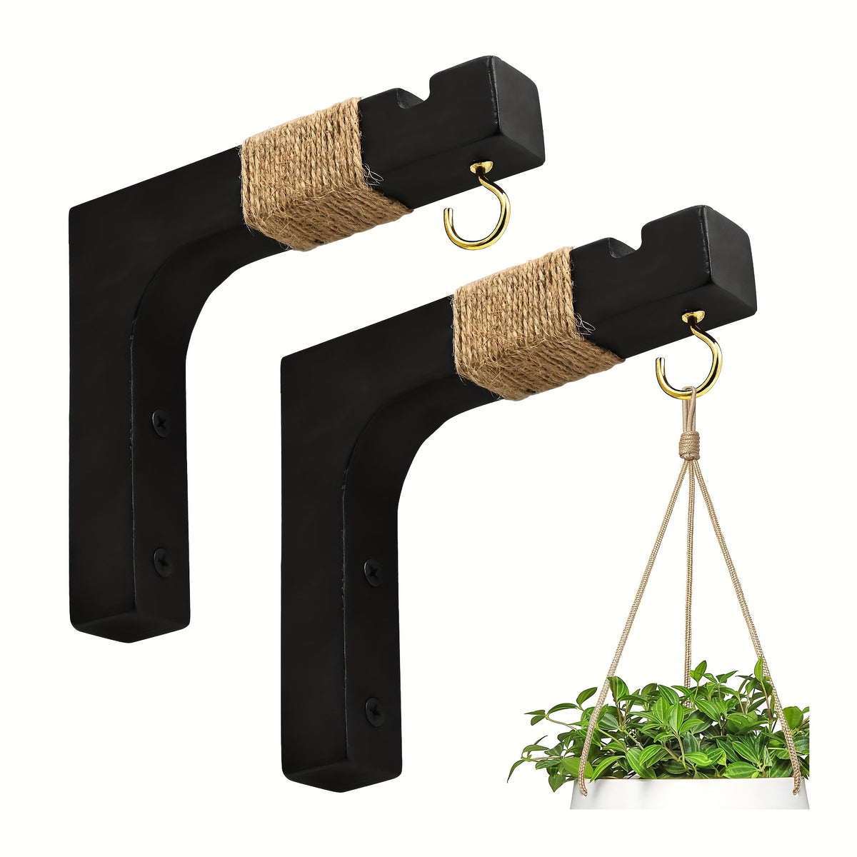 Crochet mural en bois pour pot de fleur suspendu, lot de 2