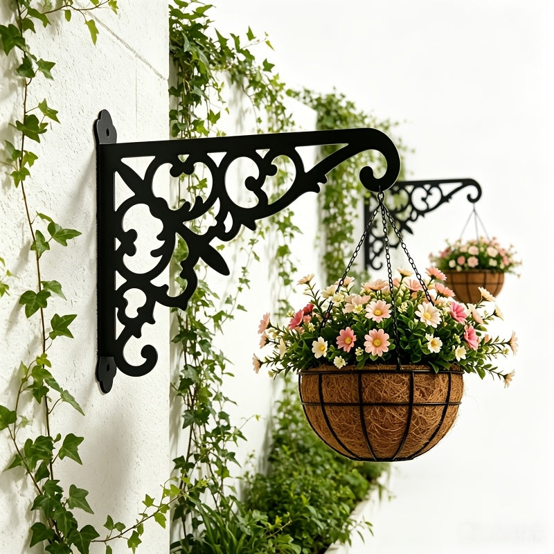 Crochet mural en fer forgé noir ajouré – lot de 2, 18 cm