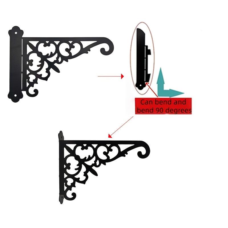 Crochet mural en fer forgé noir ajouré – lot de 2, 18 cm