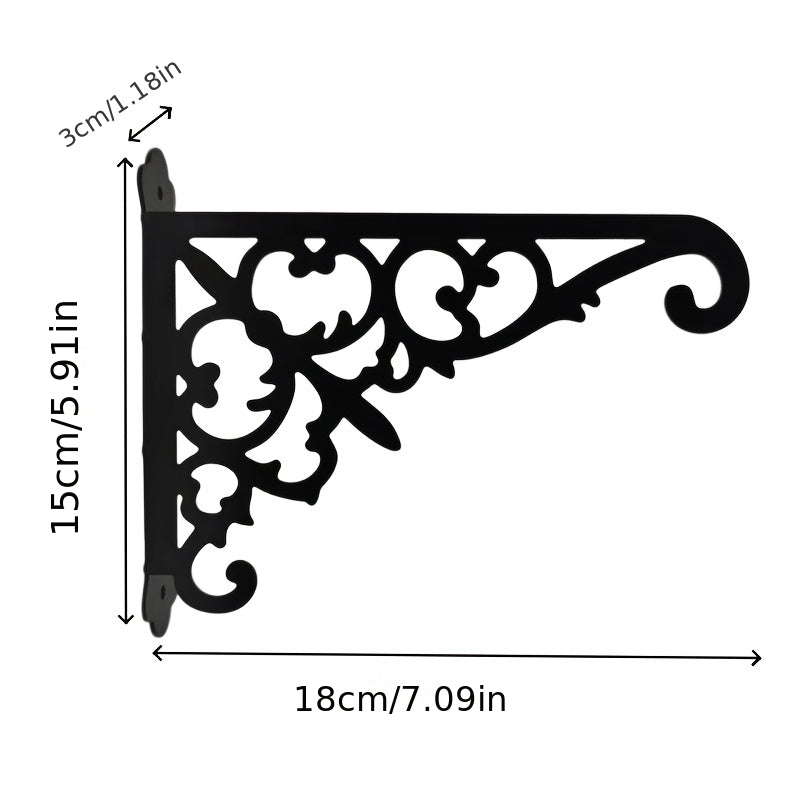 Crochet mural en fer forgé noir ajouré – lot de 2, 18 cm