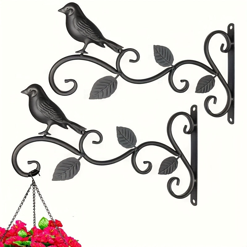 Crochet mural en fer motif oiseau – lot de 2, noir 25 cm