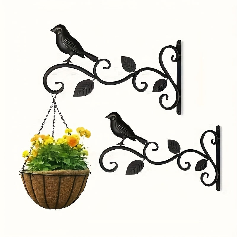 Crochet mural en fer motif oiseau – lot de 2, noir 25 cm