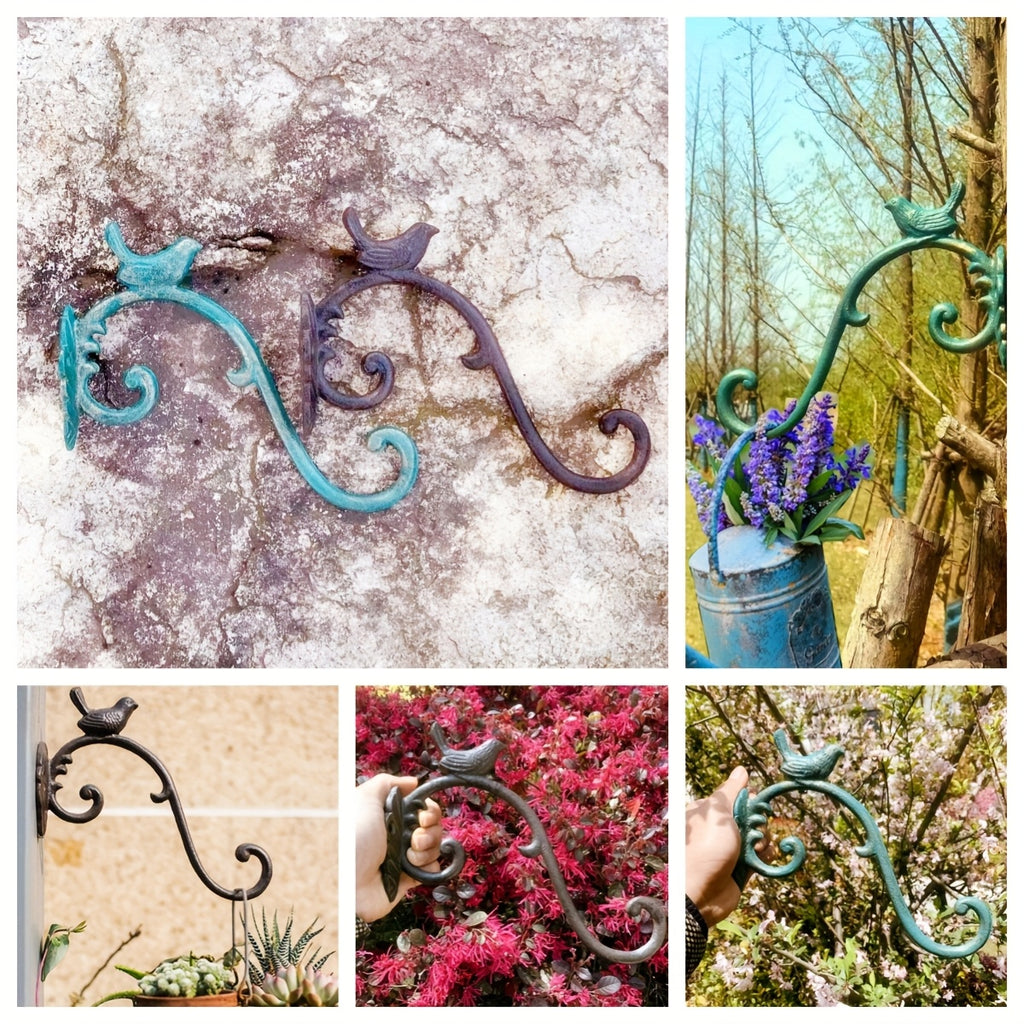 Crochet mural pour pot de fleur en fonte, oiseau, 3 coloris