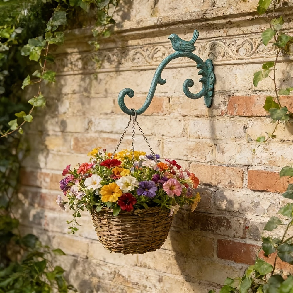 Crochet mural pour pot de fleur en fonte, oiseau, 3 coloris