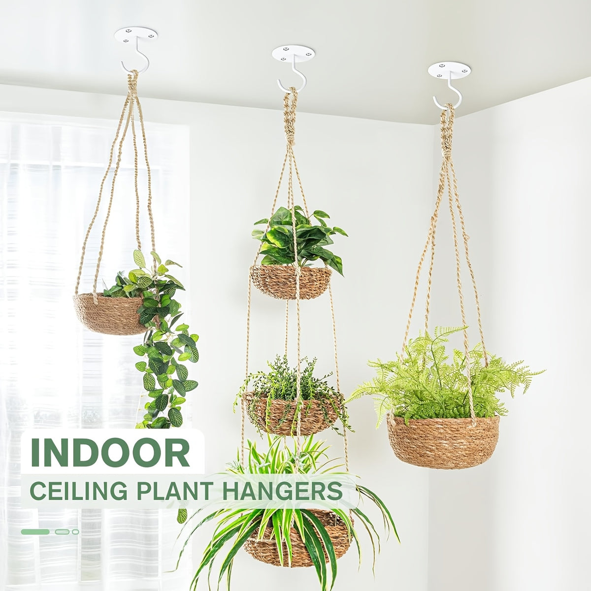 Crochet de plafond en métal pour plante suspendue – lot de 3