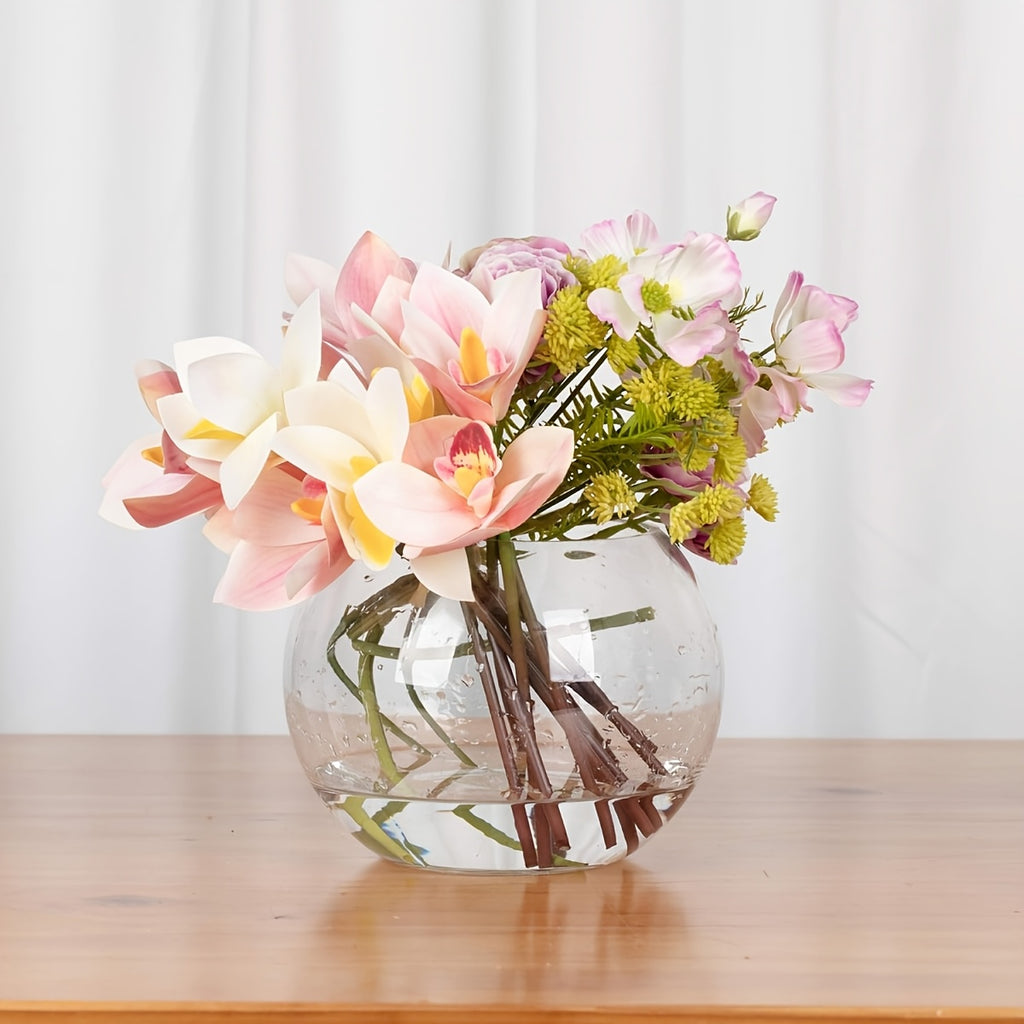 Pot de fleur en verre, culture hydroponique, transparent, mise en situation