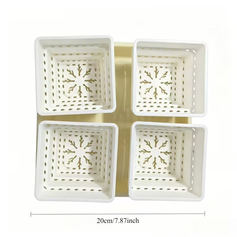 Pot de fleur carré ajouré blanc et vert, lot de 4 avec plateau