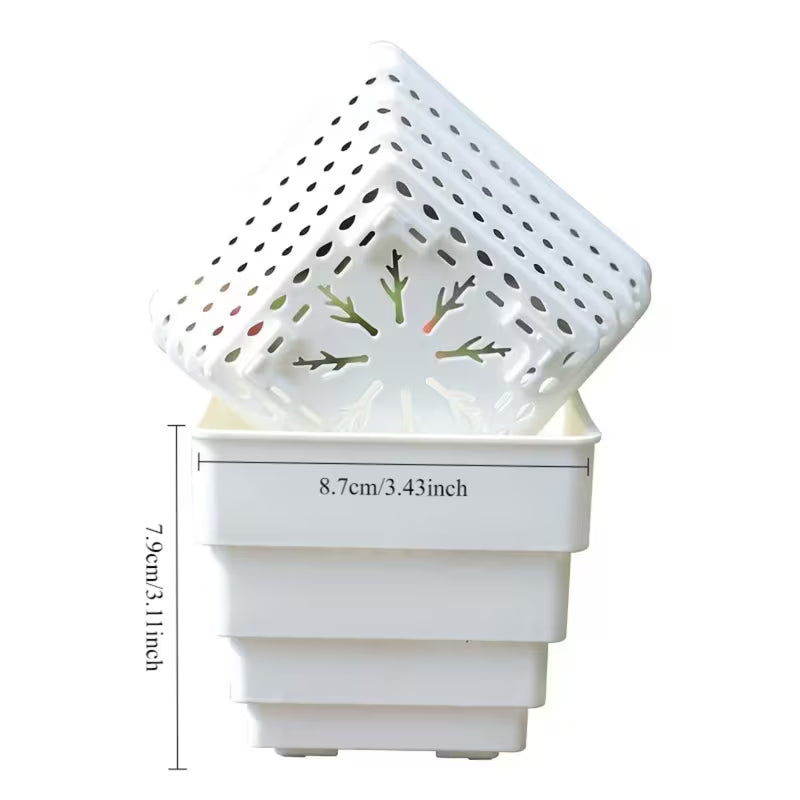 Pot de fleur carré ajouré blanc et vert, lot de 4 avec plateau