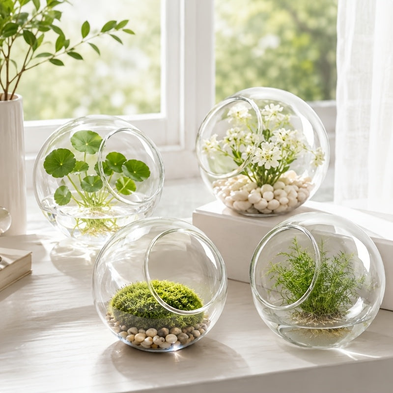 Pot de fleur en verre, rond, vendu en lot, forme ronde