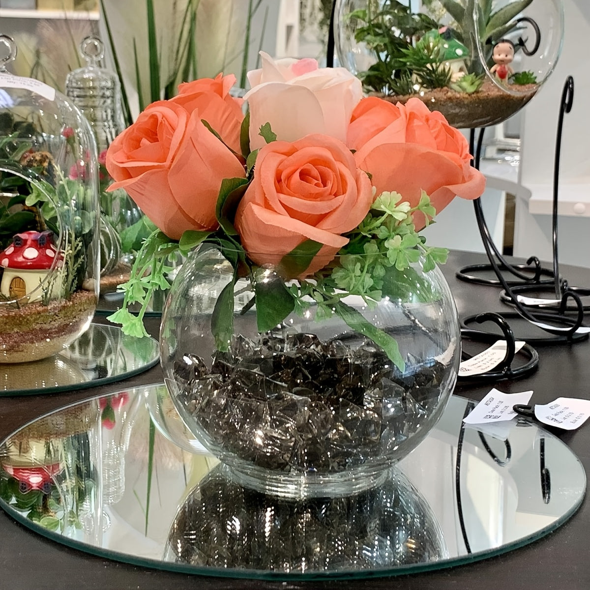Pot de fleur en verre, culture hydroponique, transparent, autre angle