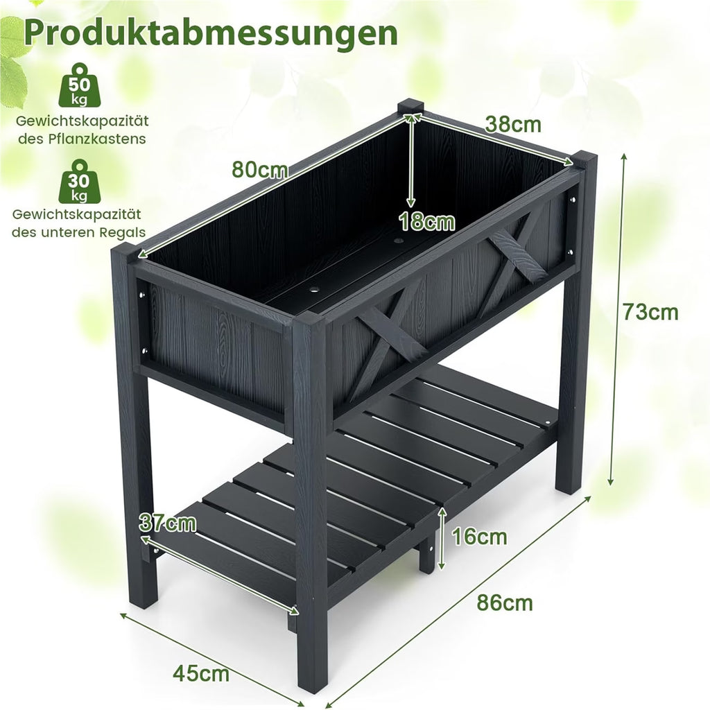 Jardinière sur pied noire effet bois pour terrasse et balcon