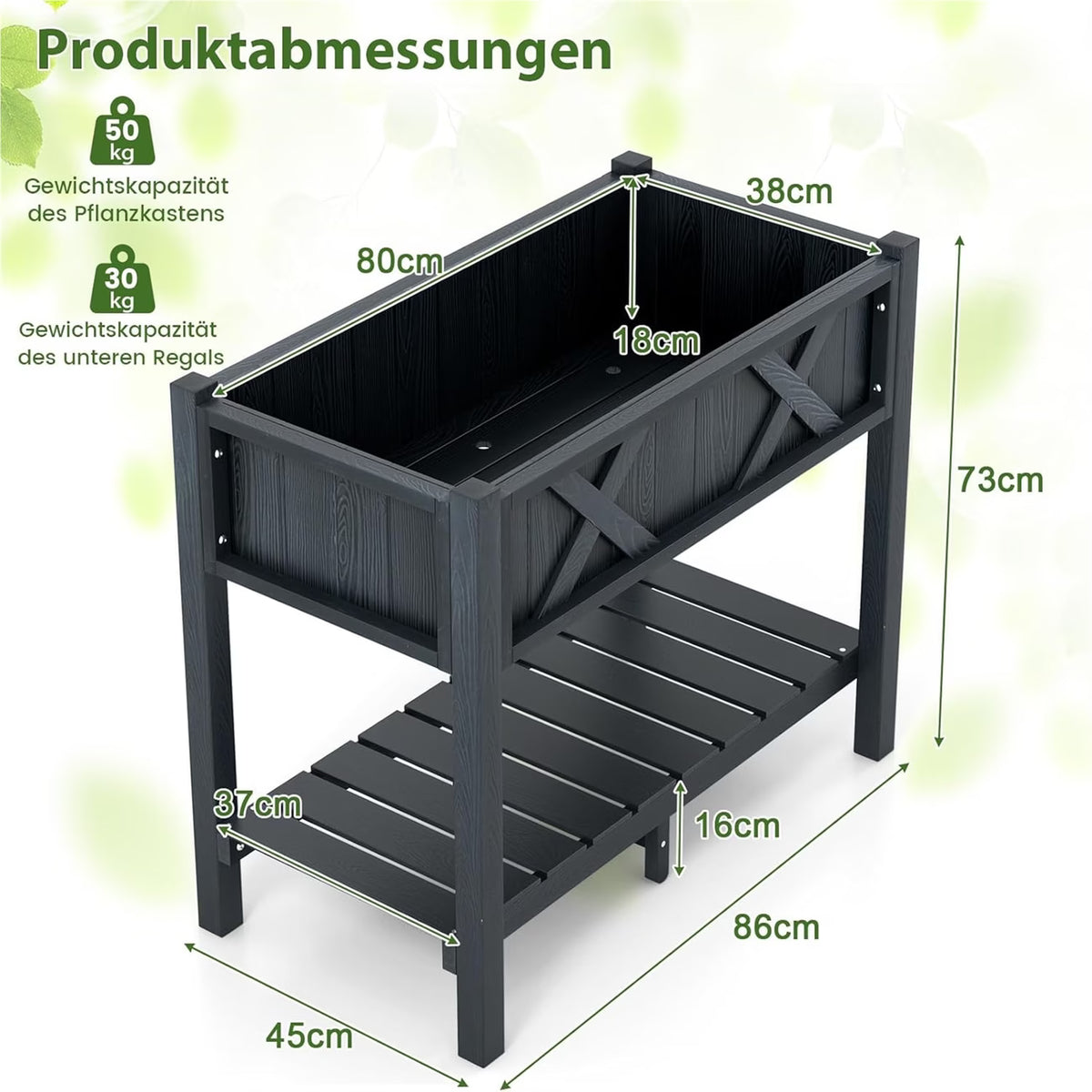 Jardinière sur pied noire effet bois pour terrasse et balcon