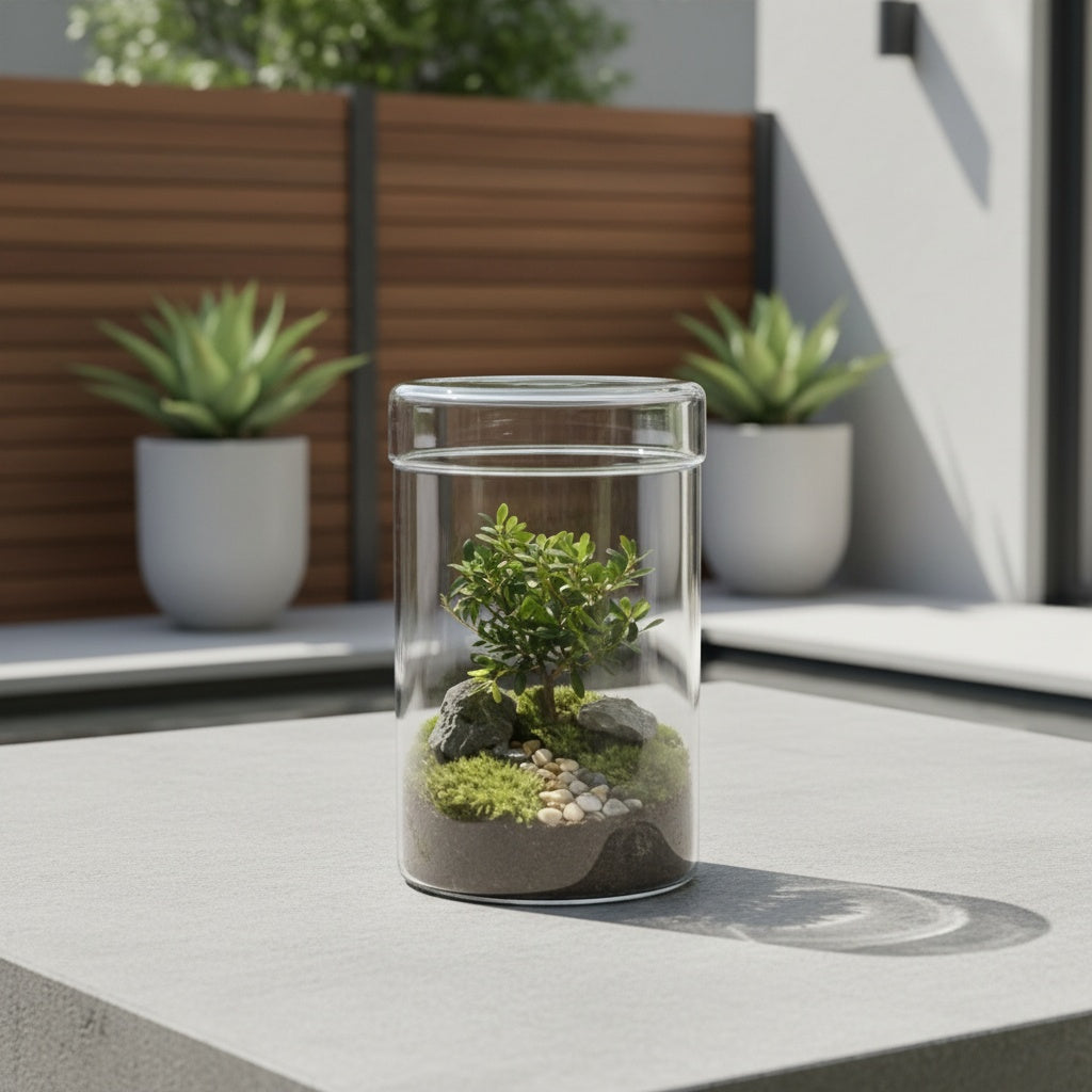 Pot de fleur en verre, rond avec couvercle, visuel produit