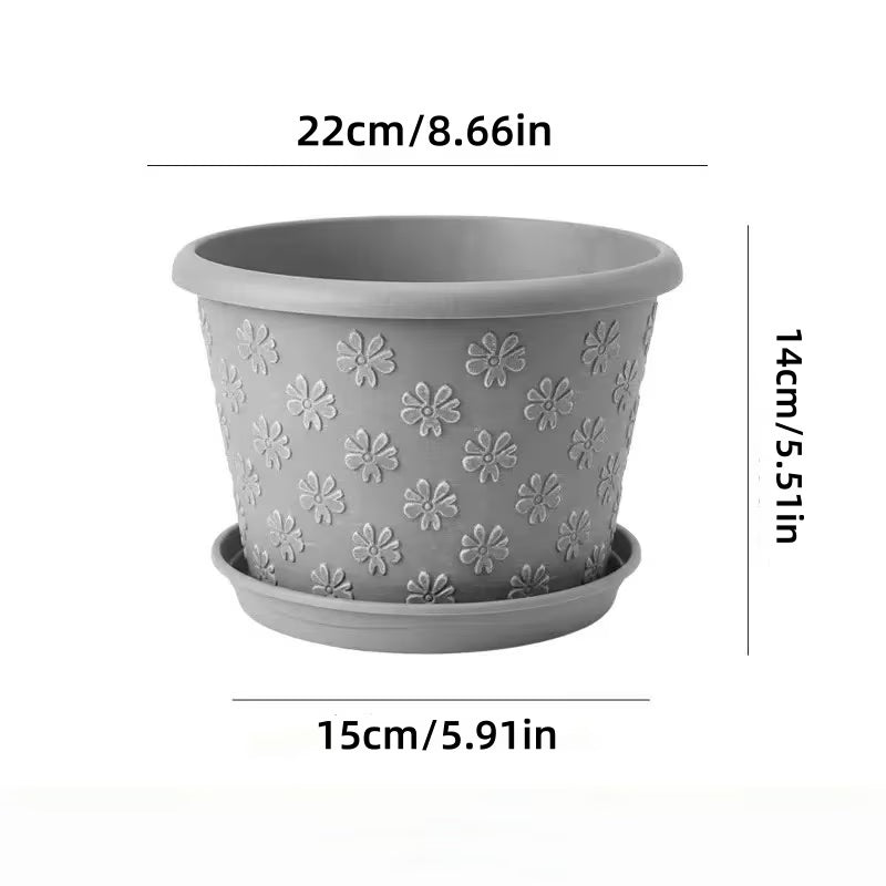 Lot de 3 pots de fleurs gris aspect ciment avec soucoupes
