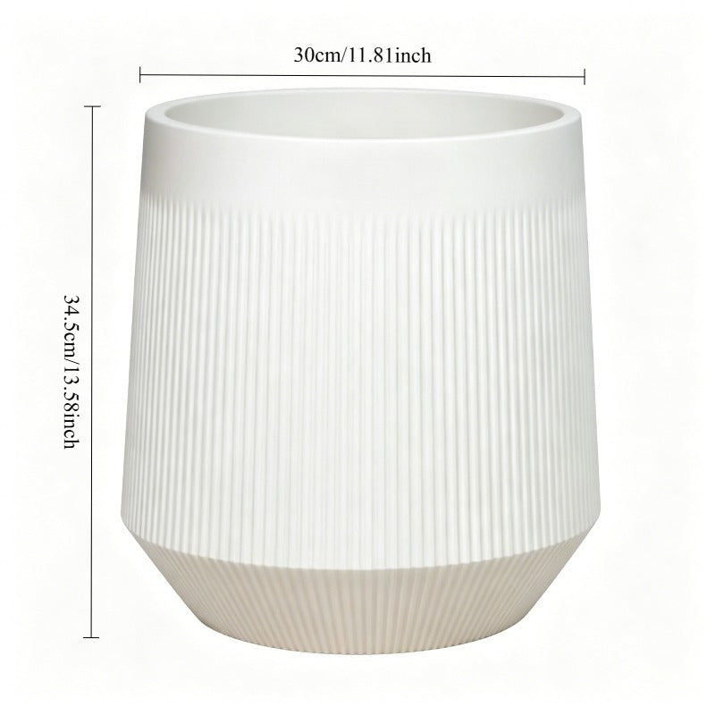 Grand cache-pot blanc Ø 30 cm en résine, soucoupe incluse