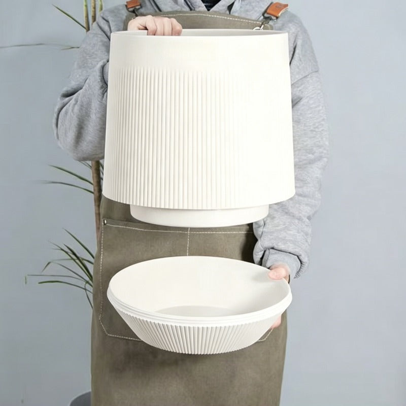 Grand cache-pot blanc Ø 30 cm en résine, soucoupe incluse