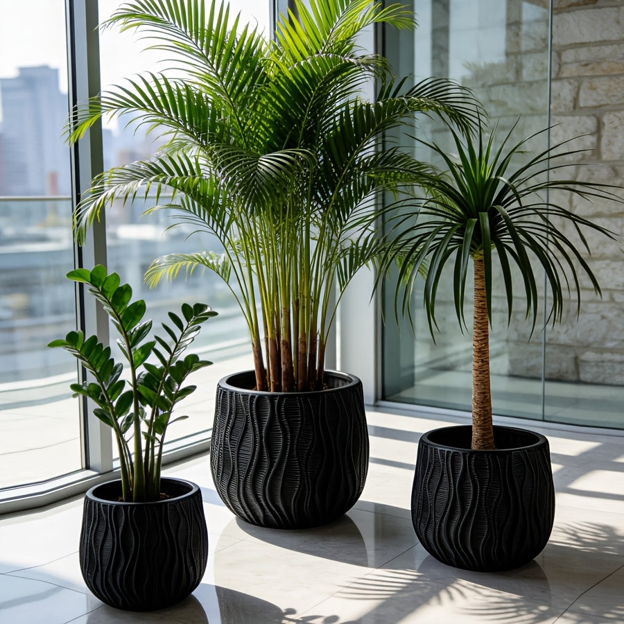 Cache-pot à ondes en relief Ø 20 à 35 cm — Blanc ou noir
