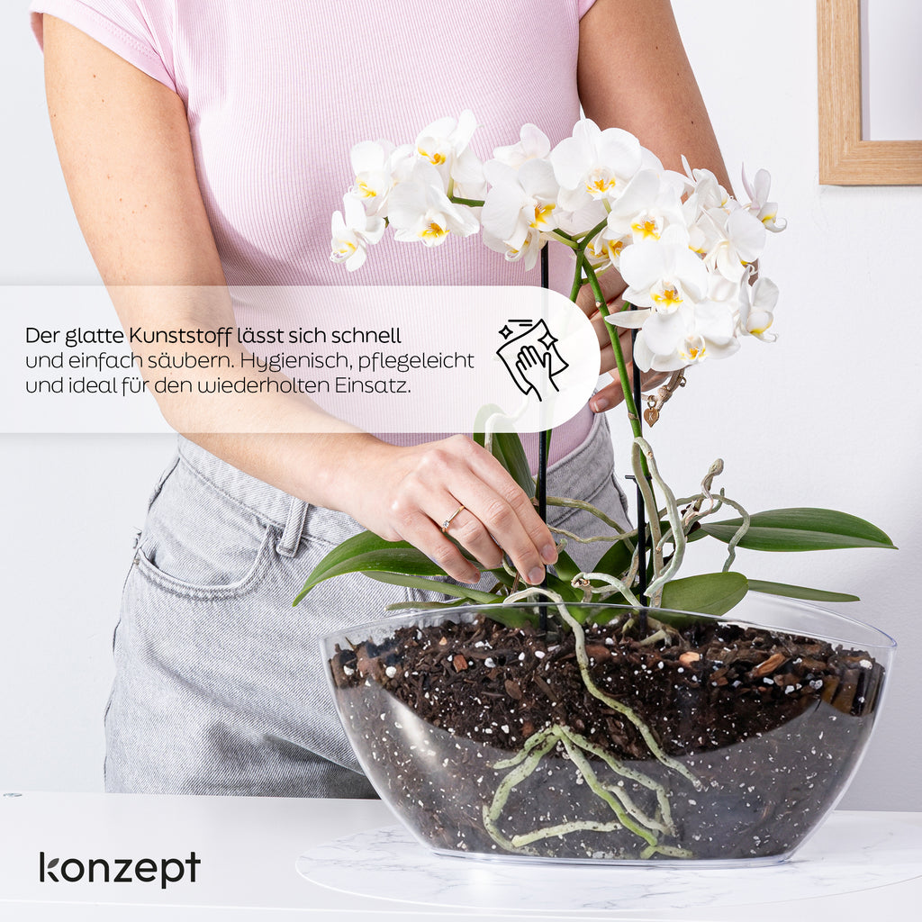 Grand cache-pot ovale 35 cm pour orchidées et succulentes