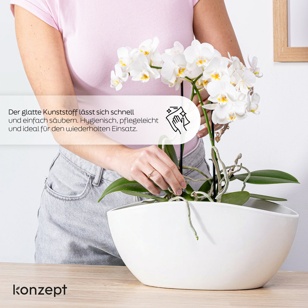 Grand cache-pot ovale 35 cm pour orchidées et succulentes