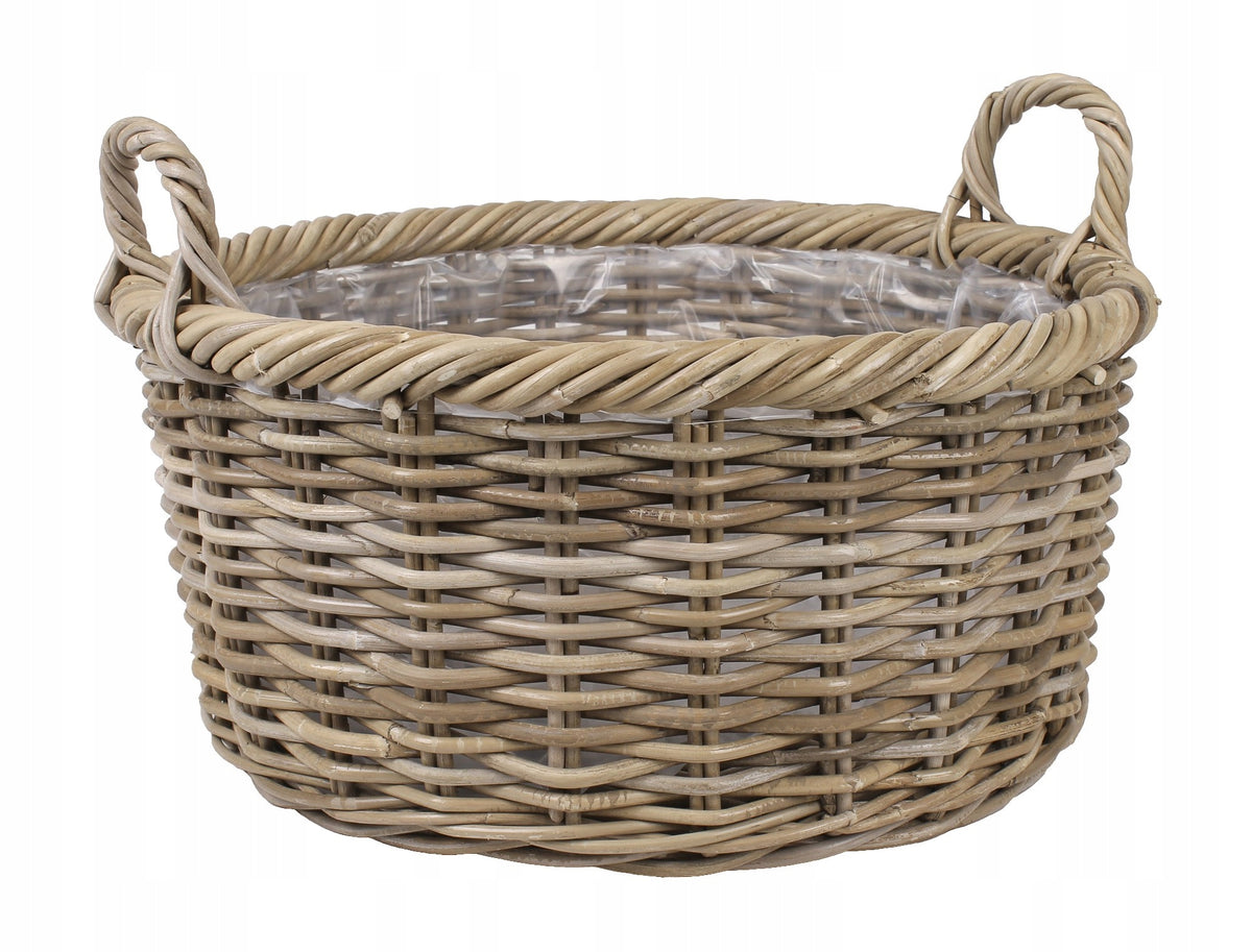 Grand cache-pot rond en rotin naturel Ø 51 cm à poignées