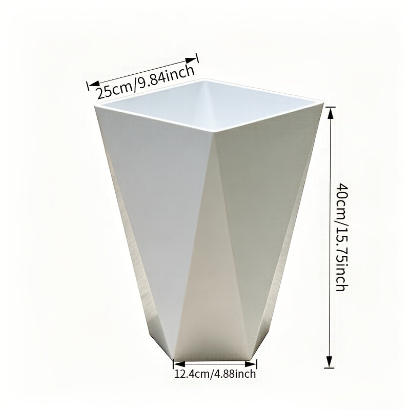 Grand pot de fleur carré blanc 25x25x40 cm, design facetté