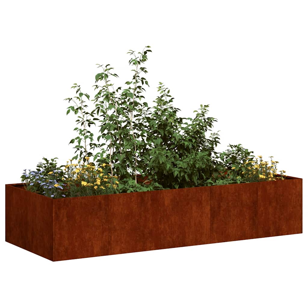 Grande jardinière en acier corten 200x80x40 cm pour jardin