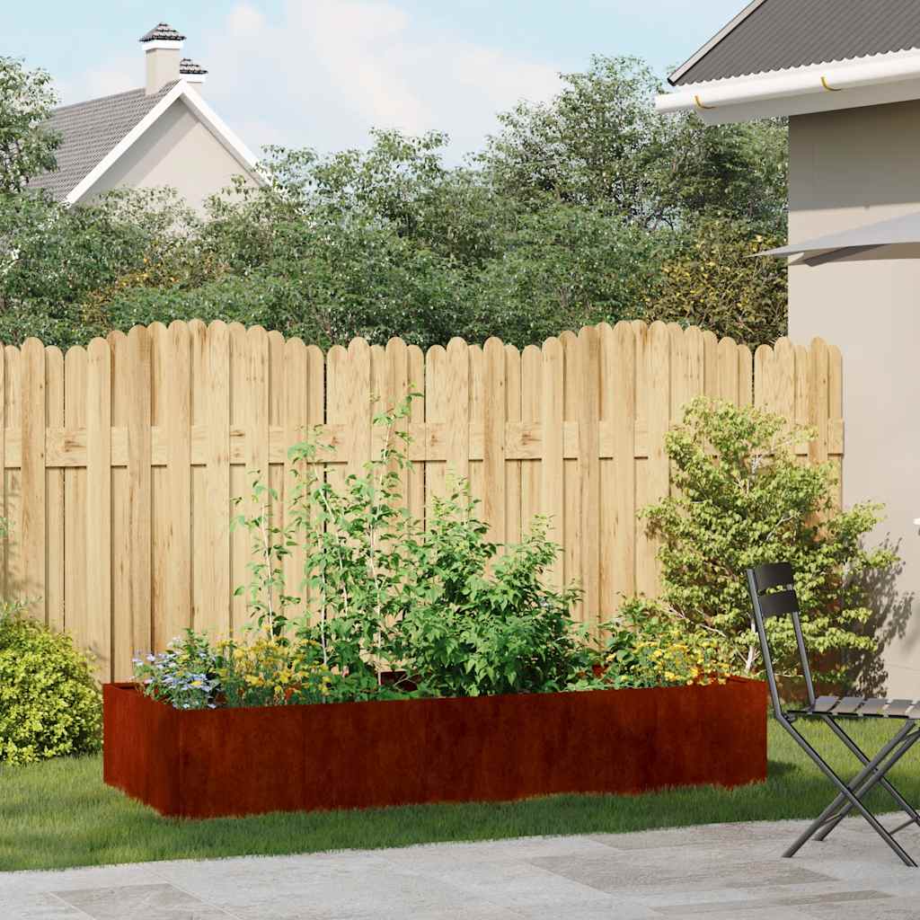 Grande jardinière en acier corten 200x80x40 cm pour jardin