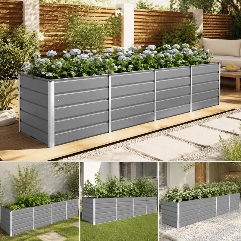 Grande jardinière en acier gris 240x80x75 cm pour terrasse