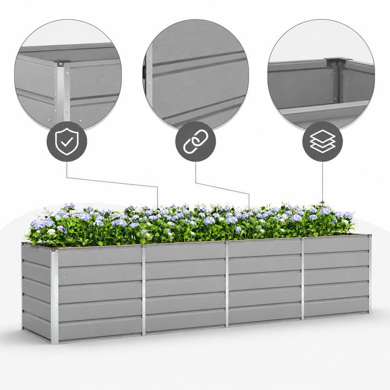 Grande jardinière en acier gris 240x80x75 cm pour terrasse