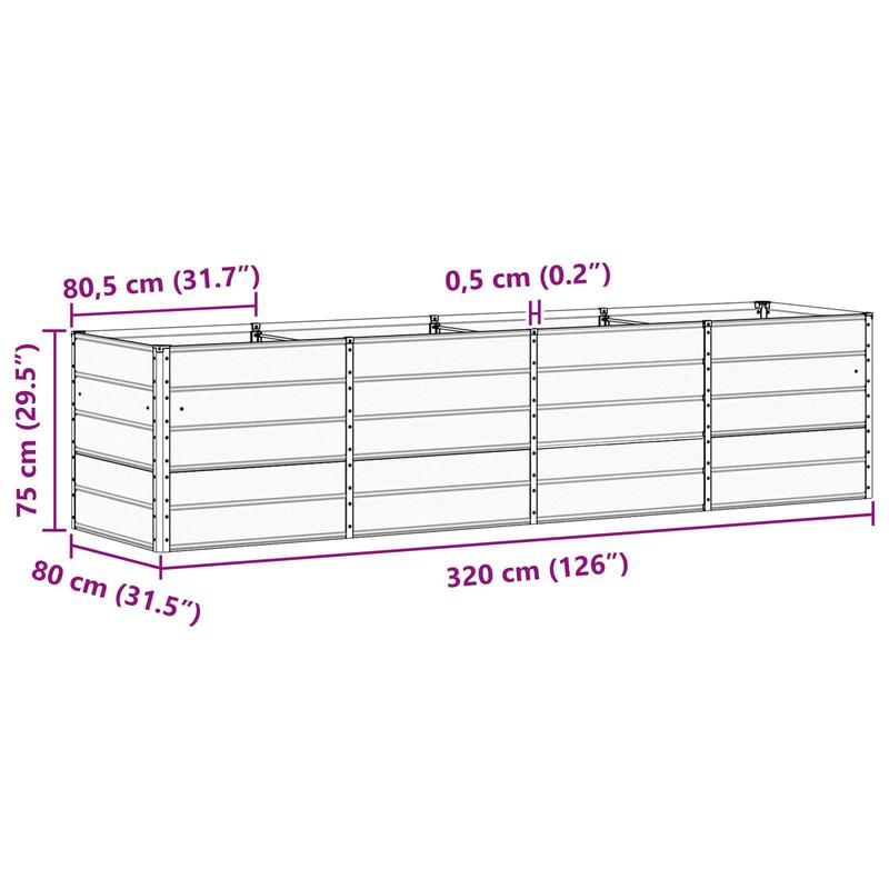 Grande jardinière en acier gris 240x80x75 cm pour terrasse