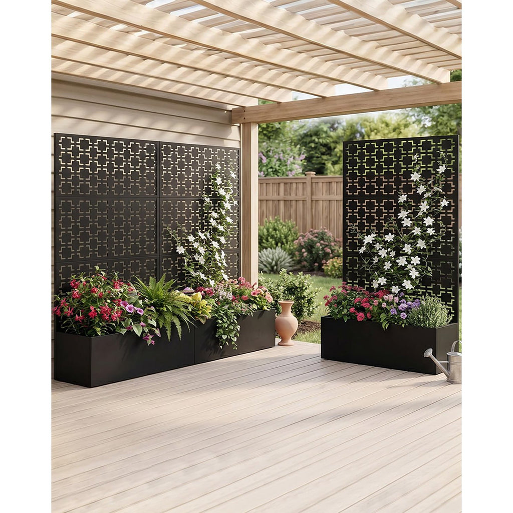 Jardinière brise-vue en métal noir 112x41x180 cm à motifs