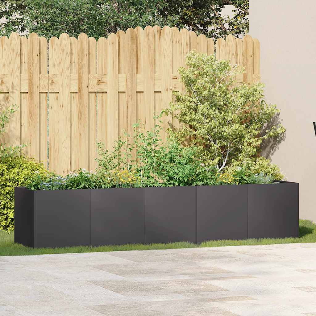 Grande jardinière d'extérieur en acier anthracite, fond ouvert