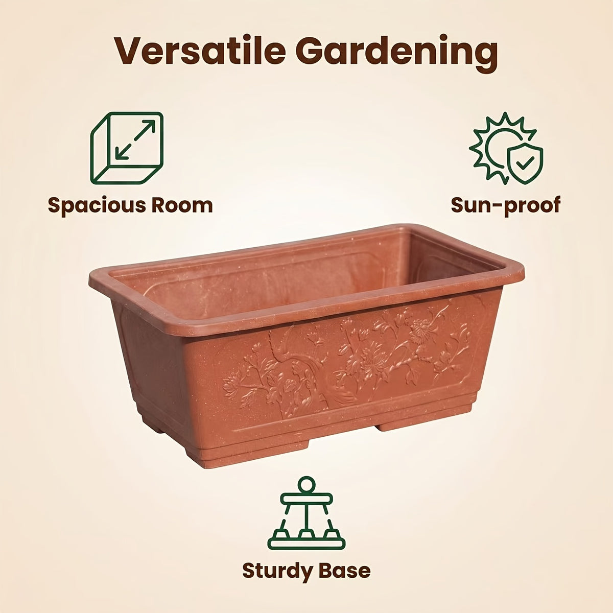 Grande jardinière rectangulaire en résine 62 cm, 41 L, terracotta
