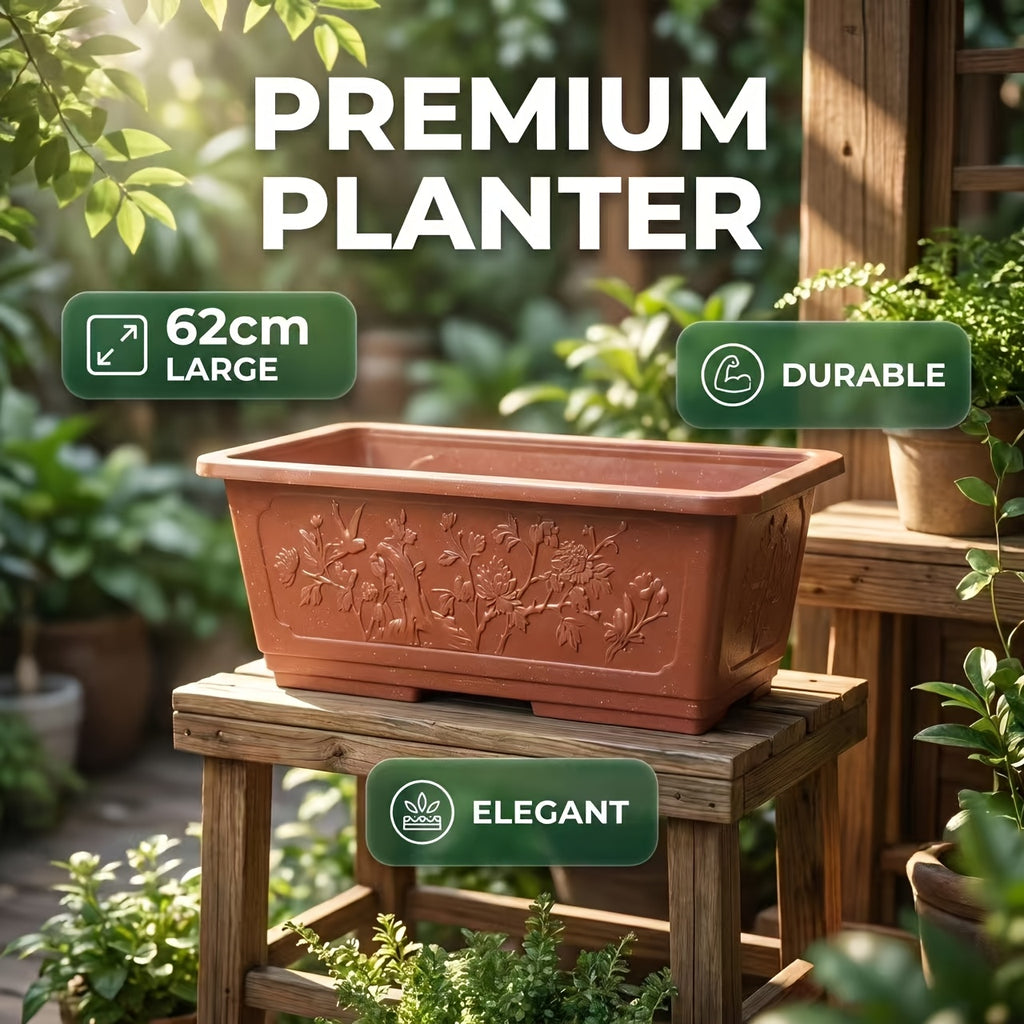Grande jardinière rectangulaire en résine 62 cm, 41 L, terracotta