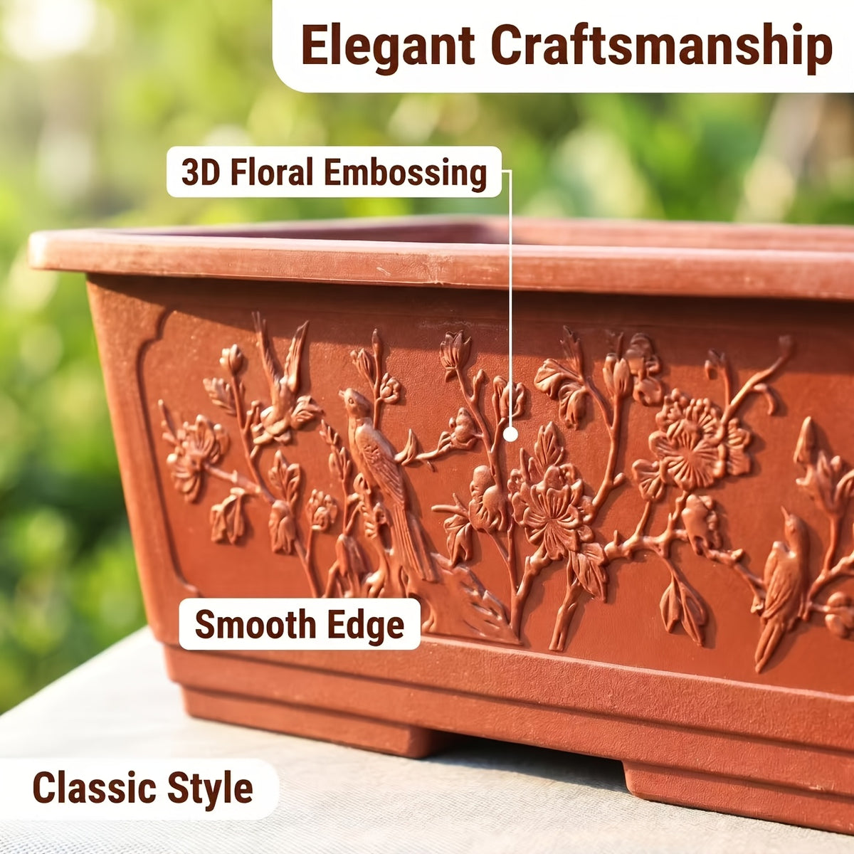 Grande jardinière rectangulaire en résine 62 cm, 41 L, terracotta