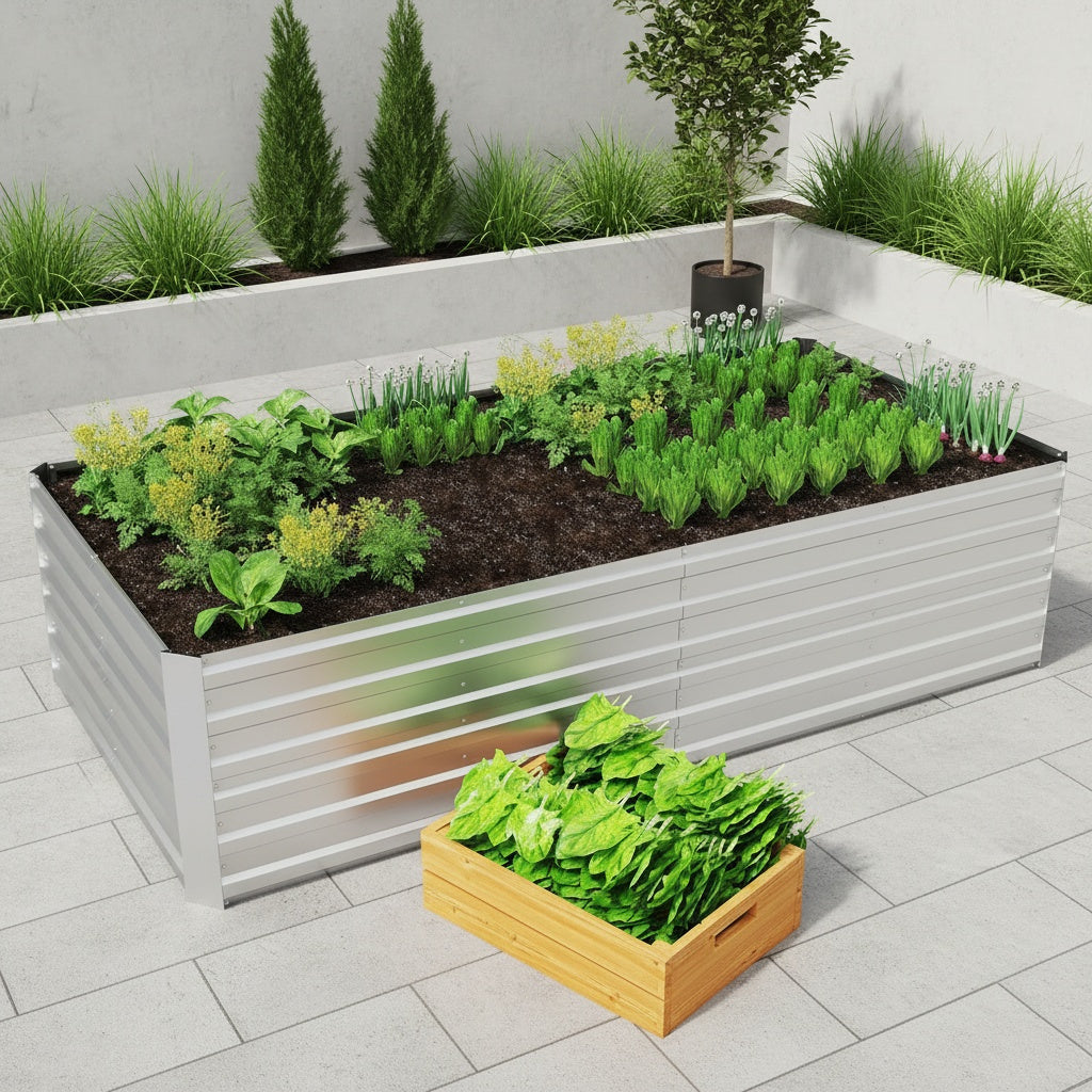 Grande jardinière surélevée en métal galvanisé 58 cm de haut