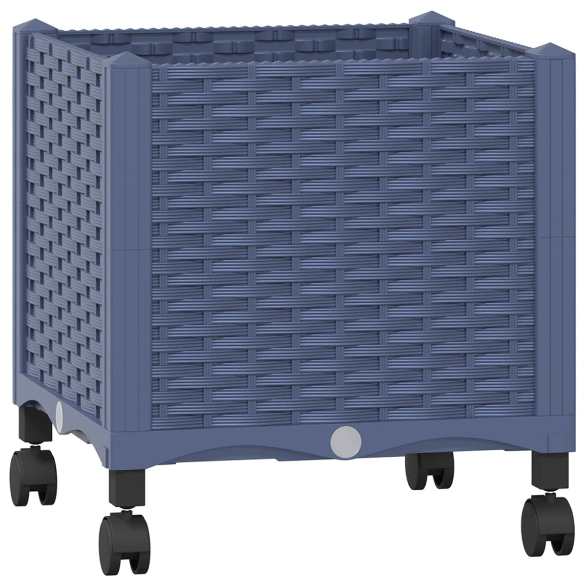 Jardinière à roulettes bleue 40x40 cm en plastique tressé